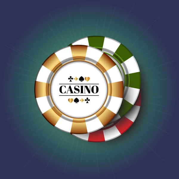 Tres fichas de Casino en el fondo verde . — Archivo Imágenes Vectoriales