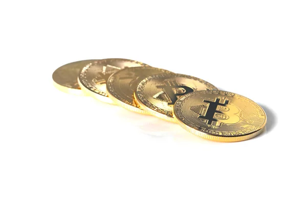 Golden Bitcoin Isolated White Shallow Focus — Stock Photo, Image