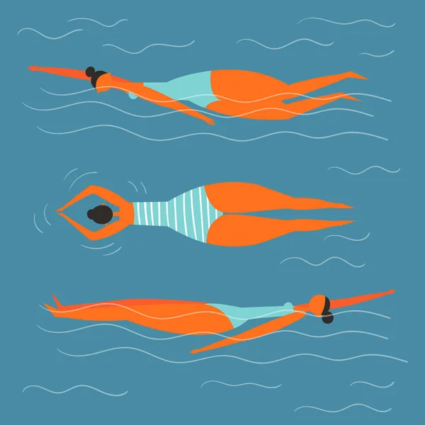 Девушка плавает в купальнике в бассейне — стоковый вектор