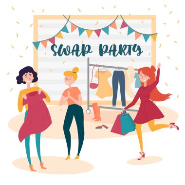 Üç genç kız moda parti takas. Exchange