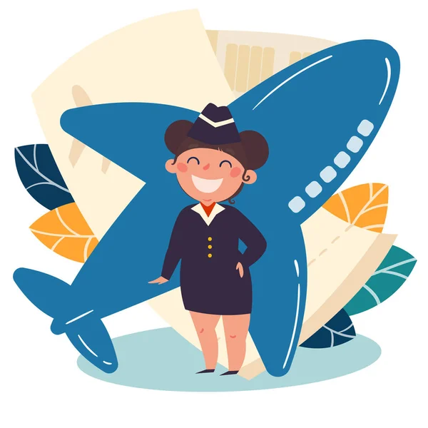 Profesie pentru copii. stewardesă, însoțitoare de zbor — Vector de stoc