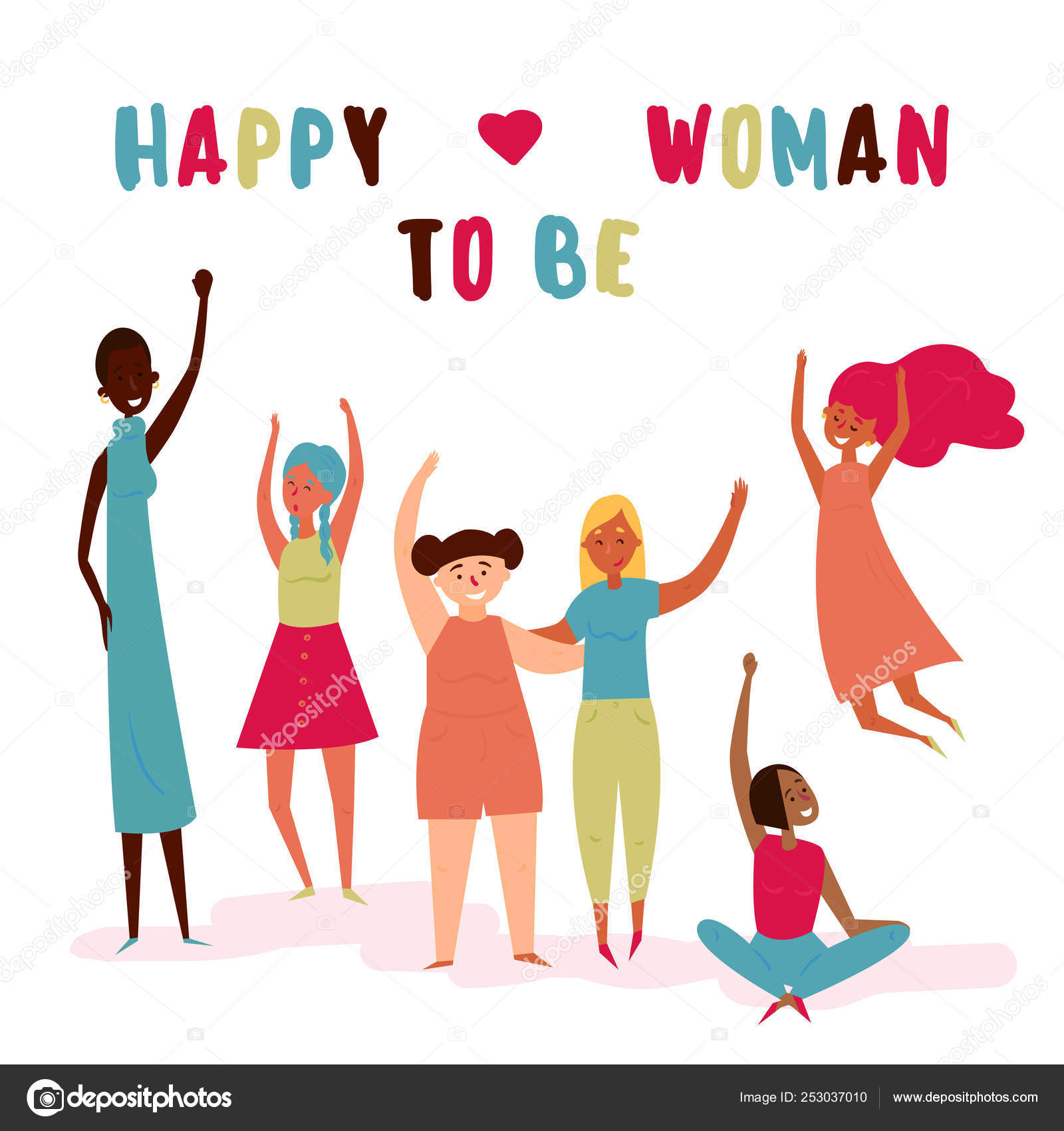 Happy to be woman text. Diverse group of women Stock Vector by  ©helga.xorimarko.gmail.com 253037010