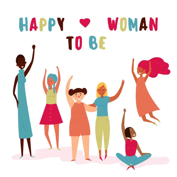 Glad att vara kvinna text. Olika grupper av kvinnor — Stock vektor