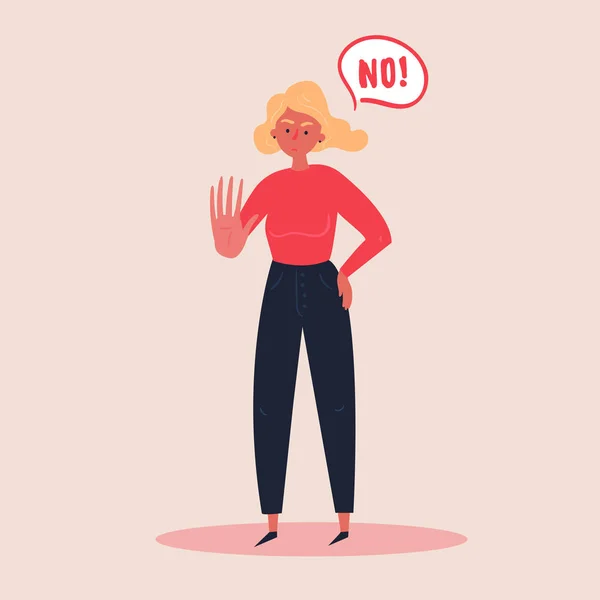 Femme blonde exprimant le refus NON avec sa main — Image vectorielle
