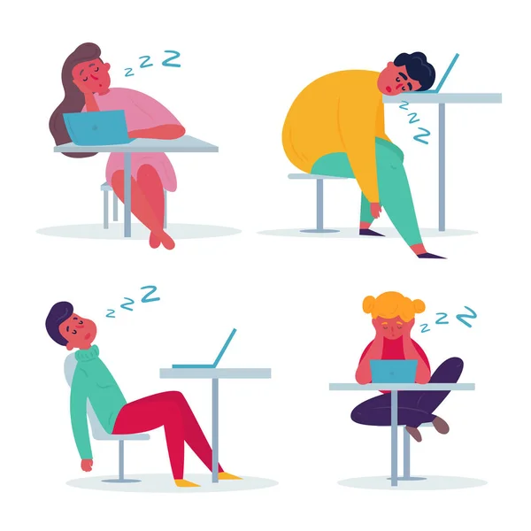 Empleado cansado durmiendo en la oficina . — Vector de stock