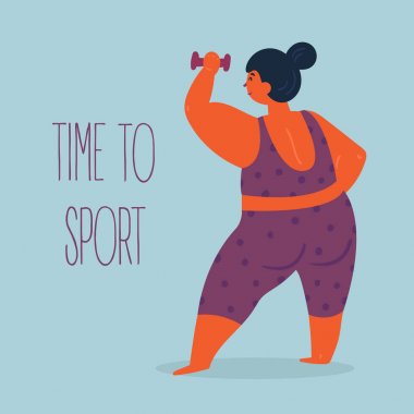 Dambıllı vücut pozitif kadın. Fitness sporları