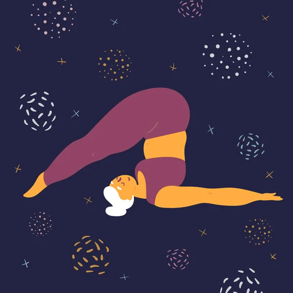 Corps femme positive fait asana dans l'espace — Image vectorielle