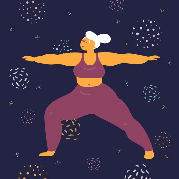 Corps femme positive fait asana dans l'espace — Image vectorielle