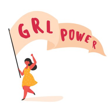 Kız grl güç flaması ile kadın.. Kesme hazır.