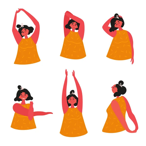 背部伸展 妇女 做 运动 背部 疼痛 — 图库矢量图片