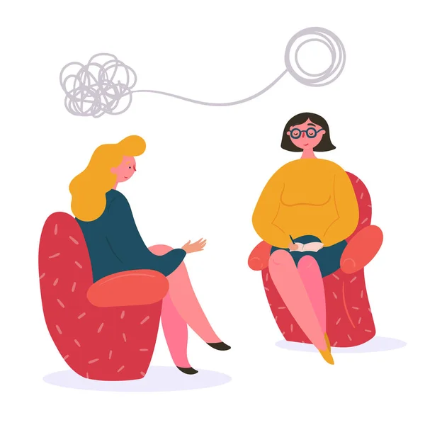 Wanita di terapi dengan psikolog dan terapis - Stok Vektor