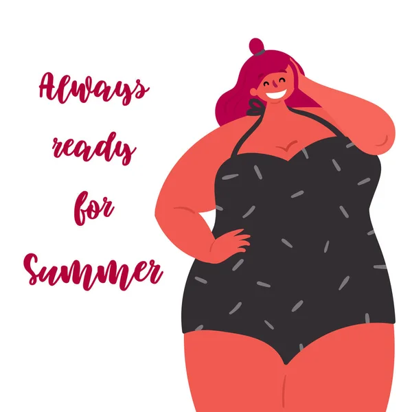 Sempre pronto para o verão. Menina plussize em maiô —  Vetores de Stock