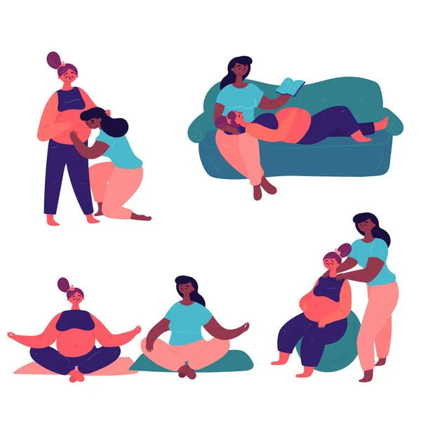 Couple lesbien enceinte. Illustration vectorielle . — Image vectorielle