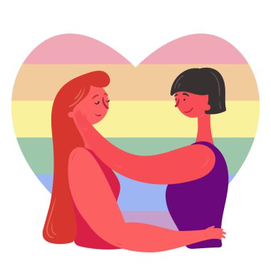 Sevgi dolu çift, lezbiyenler sarılmak, Lgbt bayrağı arka plan