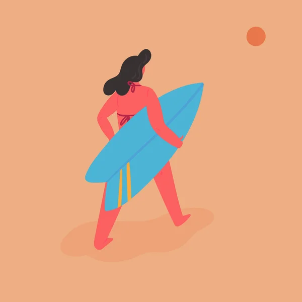Молодая женщина занимается серфингом летом на каникулах — стоковый вектор