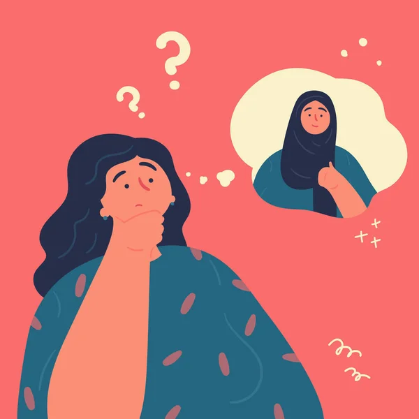 Mujer piensa si usar su hijab — Archivo Imágenes Vectoriales