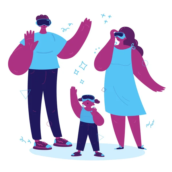 Familie begeistert mit Virtual Reality — Stockvektor