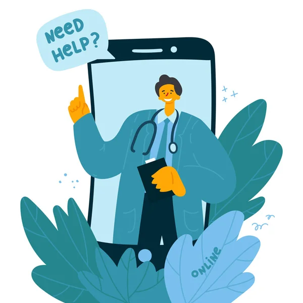 Consulenza online con un medico in smartphone — Vettoriale Stock