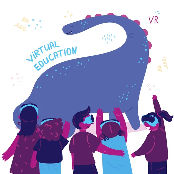Дети используют виртуальную реальность. VR для образования . — стоковый вектор