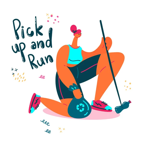 Plogging. Afiş. Vektör çizimi.