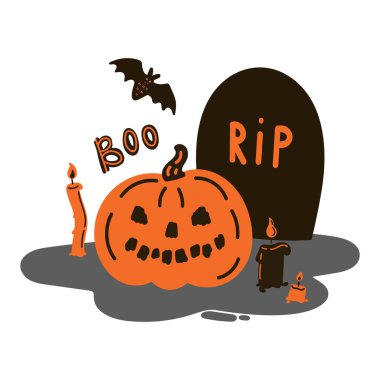 Cadılar Bayramı tebrik kartı. Flat.Vektör illüstrasyonu