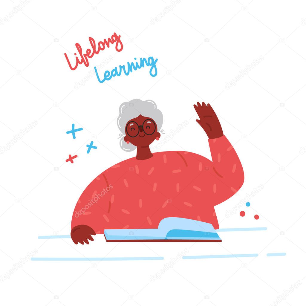 Older woman studying with a book.Vector 