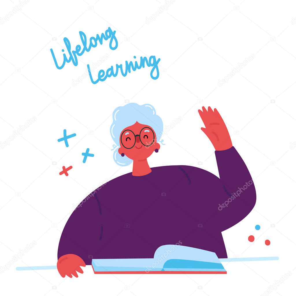 Older woman studying with a book.Vector 