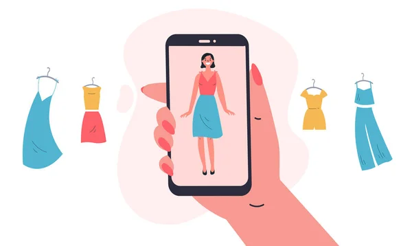 Online-Shopping. Virtuelle Anpassung der Kleidung — Stockvektor