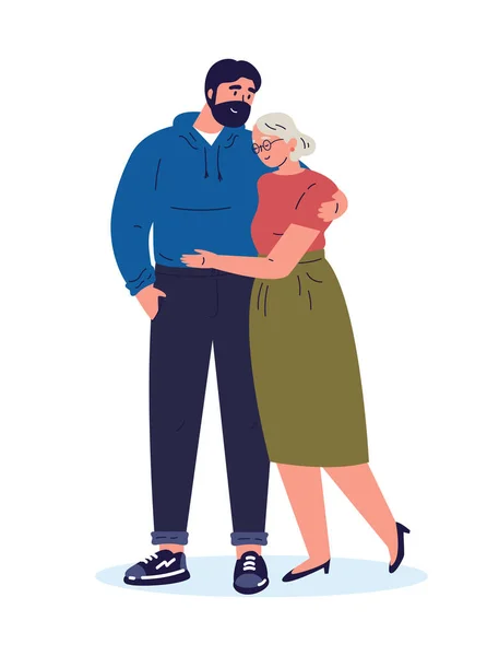 Son och mor kramar varandra. — Stock vektor