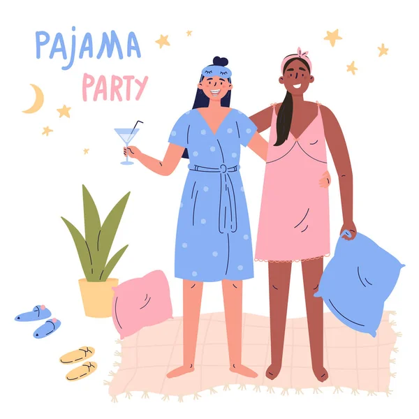 Pajama parti vektor tecknad illustration — Stock vektor