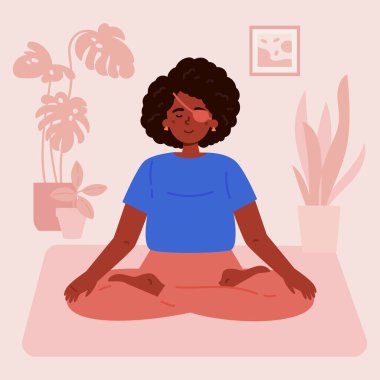 Bandajlı engelli kadın yoga yapıyor.