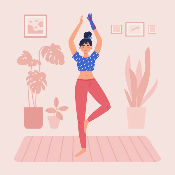 Femme handicapée avec pratique bionique de la main yoga — Image vectorielle