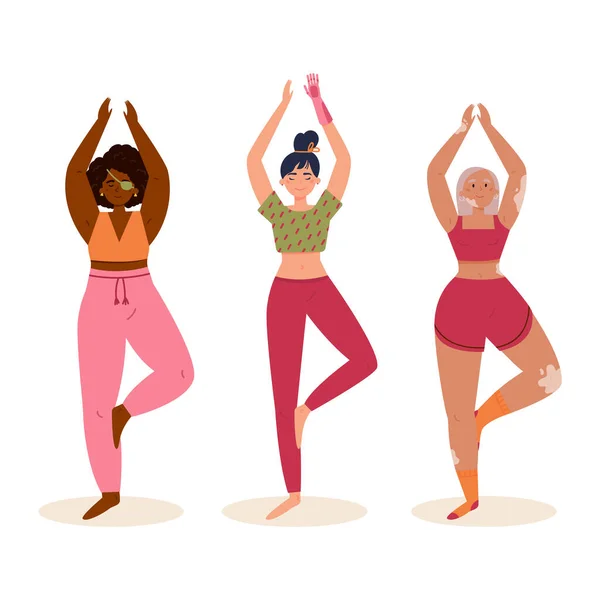 Gehandicapte vrouwen beoefenen yoga — Stockvector