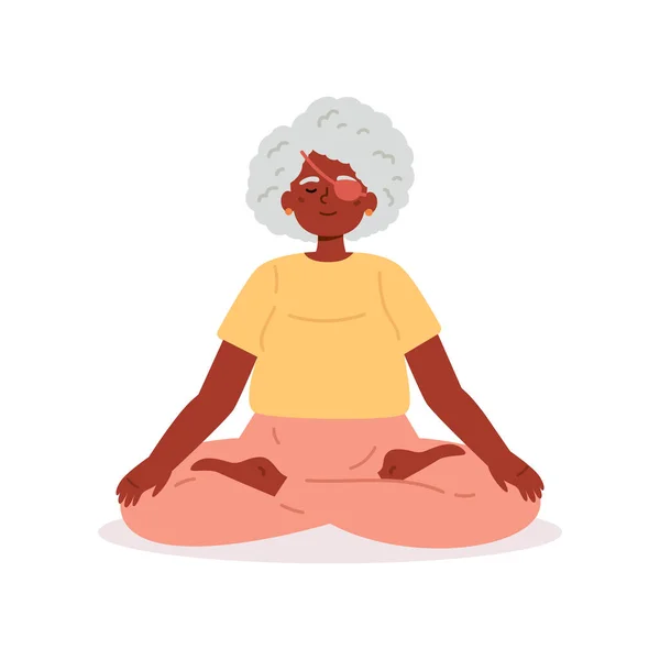 La anciana ciega discapacitada practica yoga — Vector de stock