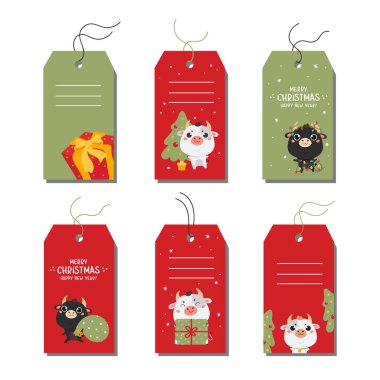 Yılbaşı etiketleri tipografi ve simge ile ayarlandı.