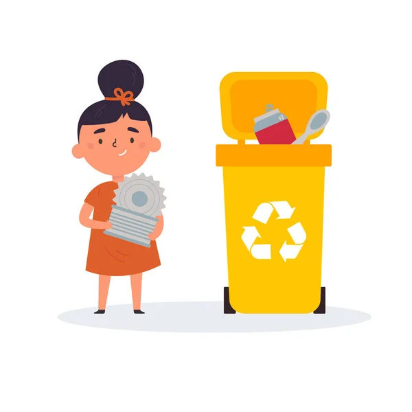 Nettes Mädchen sortiert Müll und Müll für das Recycling — Stockvektor
