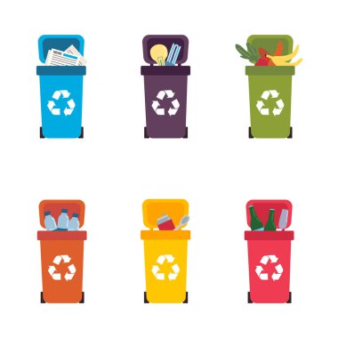 Çöp tenekelerinde çöp ve geri dönüşüm çöpü