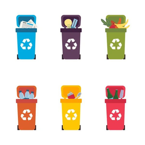 Poubelles dans les poubelles avec recyclage des ordures — Image vectorielle