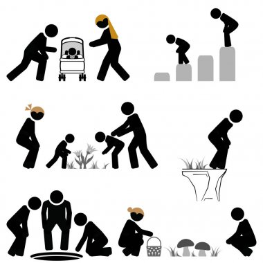 Aşağı ya sayılma ve öne doğru eğilme pictogram sahnesi
