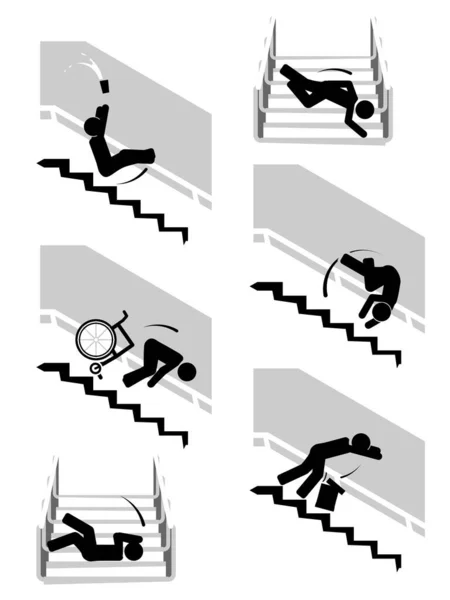 Range Illustrations Depicting Person Slipping Stairs — Stock Vector