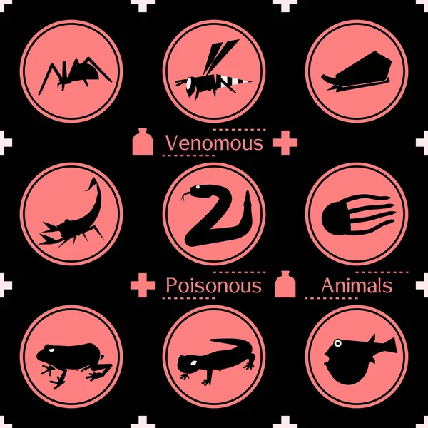 Iconos Animales Venenosos Venenosos — Vector de stock