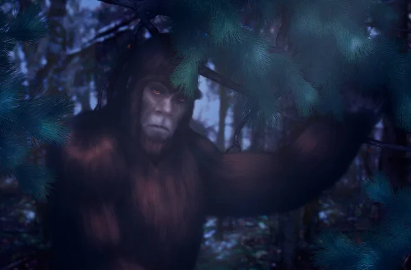 Bigfoot night hiding in the woods. — Stock Photo, Image