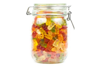 Colorful gummy bears / jelly baby candy sweets in a jar