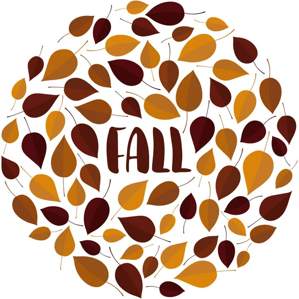 Podzimní ručně kreslený text obklopený podzimními listy uspořádanými do věnec. Koncept pohlednice — Stockový vektor