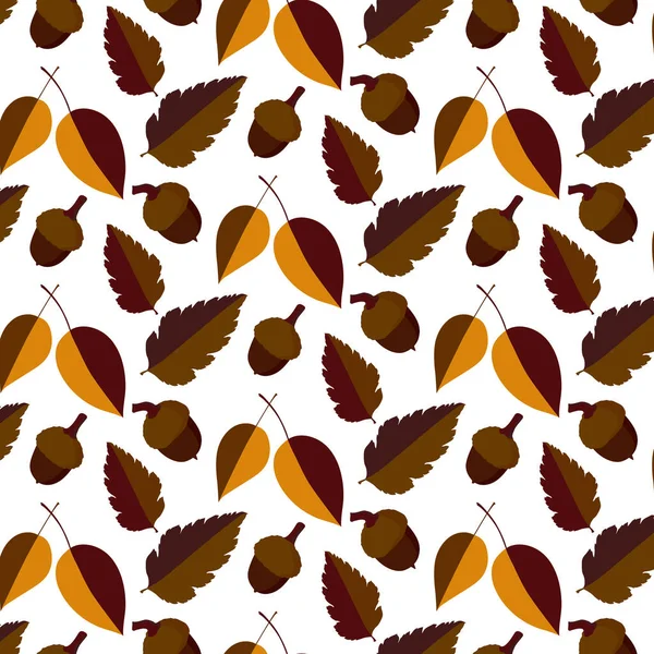 Seamless pattern of the autumn leaves and acorns. Large elements — Stock Vector