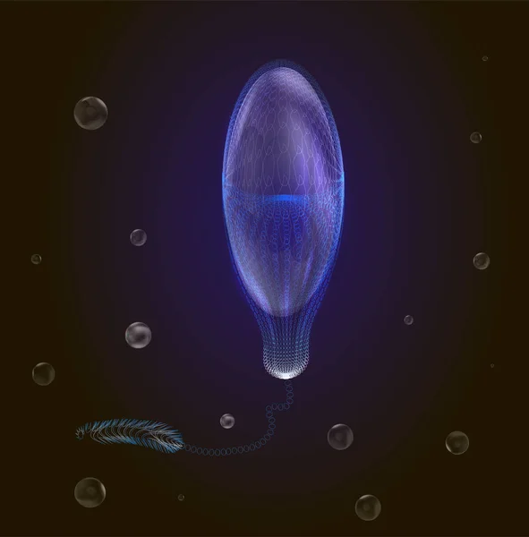 Medusas venenosas realistas, azules del aligeramiento en aguas profundas oscuras con burbujas , — Archivo Imágenes Vectoriales