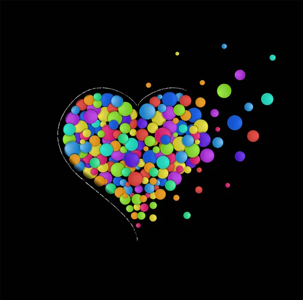 Barevná srdce na černém pozadí, Valentýn s, mír a lásku — Stockový vektor