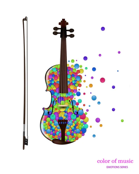 Idea de música de violín en el fondo blanco, violín creado a partir de las pequeñas partes de color, el color del concepto de música , — Vector de stock