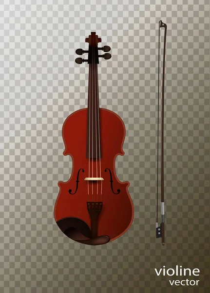Violín con fiddelestick aislado, detallado violín realista aislado , — Vector de stock