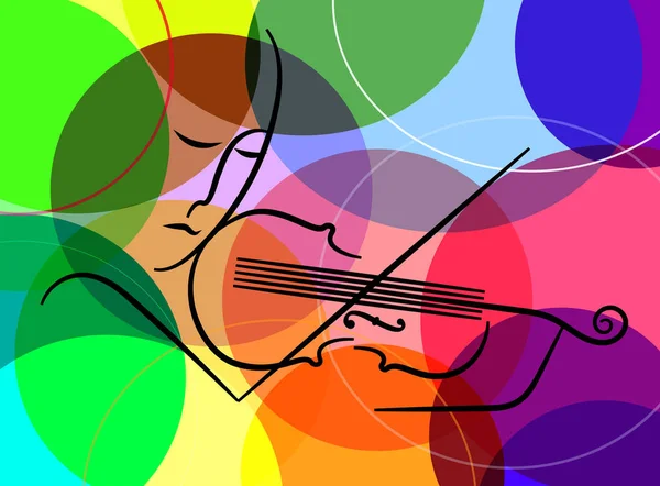 Violinista en línea en el fondo de color, concepto de melodía violeta , — Vector de stock